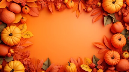 Fototapeta premium Vibrant autumn scene with orange pumpkins and colorful leaves, perfect for seasonal themes and fall-inspired projects.