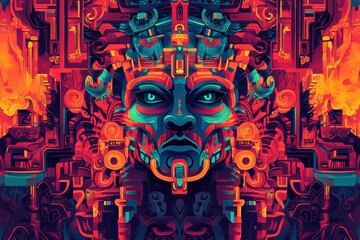 Obraz premium Abstract Digital Portrait with Geometric Patterns and Bold Colors