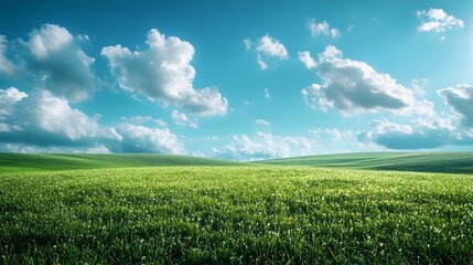 Breathtaking Expansive Verdant Pastoral Landscape Under a Bright Blue Sky