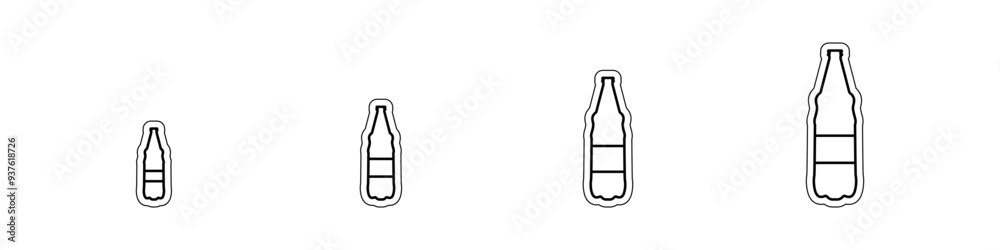 Poster set of linear bottles vector. icons set of beer bottles. a set of bottles from smaller to larger. gr