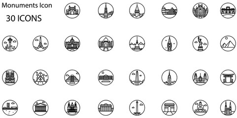 Set of Monuments icons. Line art style icons bundle. vector illustration