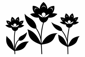 Set of black and white flowers silhouette vector illustration