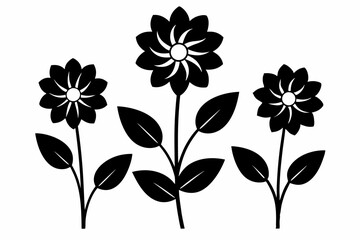 Set of black and white flowers silhouette vector illustration