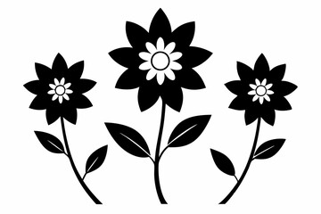 Set of black and white flowers silhouette vector illustration