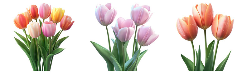 Fototapeta premium Tulip flower set isolated on transparent background high resolution spring blooms with vibrant colors