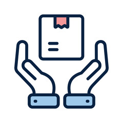 Parcel on hand showing concept icon of parcel care icon