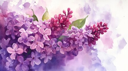 Watercolor Lilac Blooms Illustration in Soft Purples