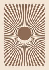 Abstract Sun Poster. Mid Century Modern Art. Day Printable Wall Art. Boho Sun Poster. Neutral Beige Wall Decor. Minimalist Brown Sun Prints. Beige and Brown. Vector illustration