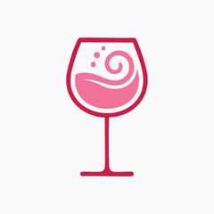 Wine glass with pink liquid design. A simple and stylish wine glass icon featuring a pink liquid with a swirl design inside.
