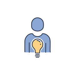 Person with lightbulb icon. Simple illustration of a person with a lightbulb inside them, symbolizing innovation, idea, creativity, and problem solving.