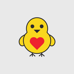 Cute chick with heart design. Adorable yellow chick cartoon with a red heart, perfect for a Valentine's Day or spring-themed design.