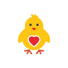 Cute yellow chick with heart. Adorable cartoon chick with a red heart on its chest, perfect for spring and Easter designs.