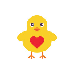 Cute chick with heart. Adorable yellow chick with a red heart on its chest. Perfect for springtime, Easter, and love-themed designs.