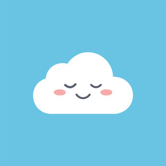 Cute sleeping cloud illustration. Adorable cartoon cloud character with closed eyes and a smile, perfect for children's books, illustrations, and designs.