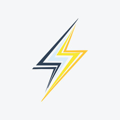 Yellow and blue lightning bolt logo. Abstract graphic design of a stylized lightning bolt in yellow, blue, and black. Use this logo for your business or brand.