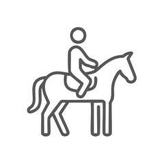 Horseback rider icon line art. A simple line art icon showing a person riding a horse. Perfect for use in websites, apps, and presentations.