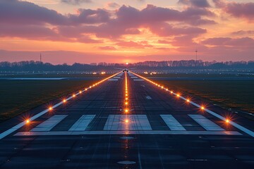 Airport Runway Lights at Dusk Runway lights illuminated at dusk for evening flights