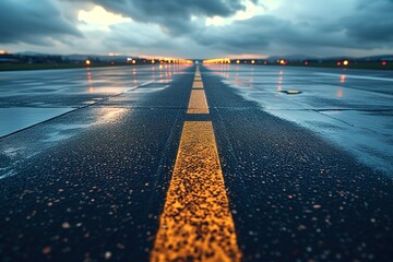 Airport Runway Markings Close-up of runway markings indicating directions and distances