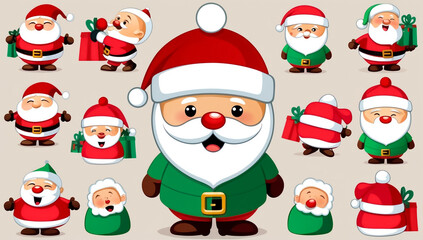Set of different Santa Claus stickers