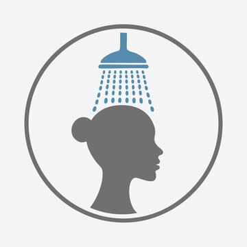 recommend clip art: Woman showering icon design. Simple icon representing a woman showering, perfect for bathroom signage, personal care, and hygiene illustrations.