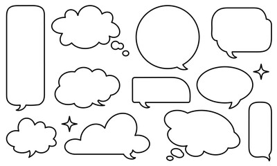 A simple handwritten style balloon set. Comic text speech bubble on transparent background. Vector illustration