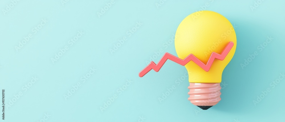 Poster D Light Bulb with Red Arrow Upward Growth Concept