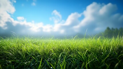Obraz premium Tranquil Morning Meadow with Blue Sky and Wispy Clouds