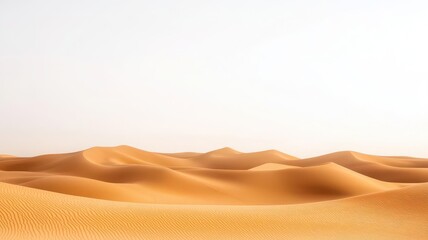 Expansive minimalist desert landscape photograph showcasing endless dunes under a clear, serene sky