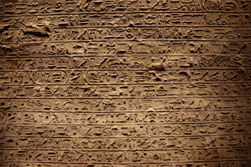 Ancient egyptian carvings and hieroglyphs at Abu Simbel temple