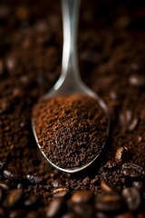 Macro view of a spoonful of coffee granules AI generated illustration