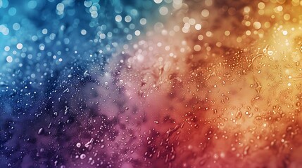 Fototapeta premium Abstract bokeh colorful background. Blurred shiny texture orange, purple and blue color lights. Rain drops.