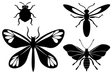 Detailed Insect Silhouettes Vector Art Illustration