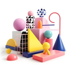3d style Memphis isolated shapes AI generated illustration