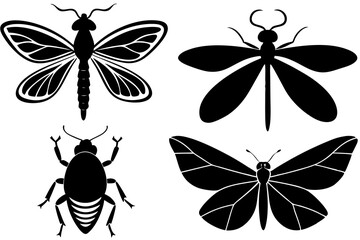 Detailed Insect Silhouettes Vector Art Illustration