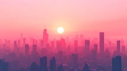 Obraz premium Minimal cityscape bathed in a pastel sunset AI generated illustration