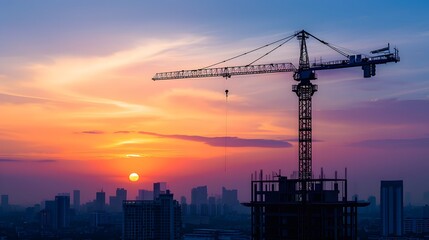 Minimal structure being erected against a sunset skyline AI generated illustration