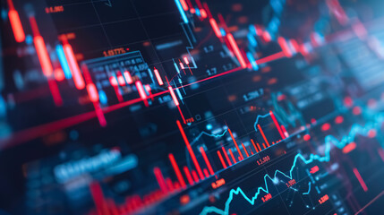 Screen with stock market index charts and diagrams