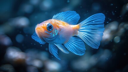 Obraz premium High-Definition Underwater Photography of Transparent Fish in Dark Blue Water - National Geographic Style with Macro Lens and Delicate Details