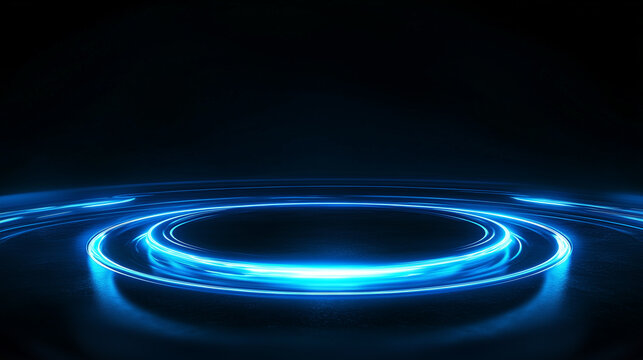 Circle light effect background. Magic light lines swirling. Abstract swirl lines motion light effect. Energy element. Sparkling scene. Dynamic ellipse. For product display. Technology