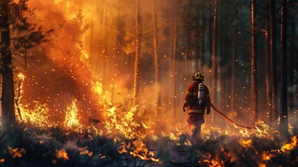Firefighter Battling a Forest Fire.