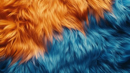 Fototapeta premium Vibrant Orange and Blue Faux Fur Texture Close-Up