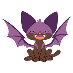 Flat vector illustration in children's style on white background. Cute kitten in bat costume. Funny illustration for Halloween . Vector illustration