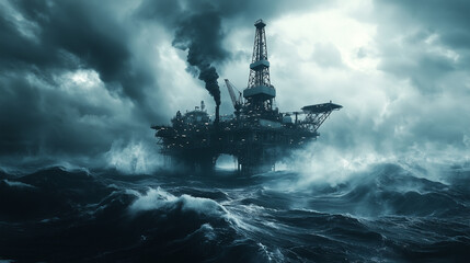 Offshore Oil Rig in Stormy Seas
