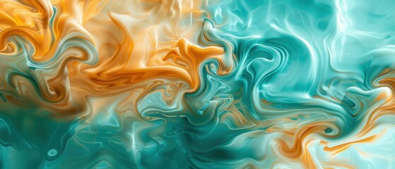 Fototapeta premium Teal and Orange Organic Swirls, a captivating blend of flowing colors and textures, creating a dynamic backdrop that evokes movement and energy in design and art.