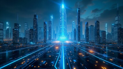 Fototapeta premium Smart City Among Schemes. Entering Futuristic Cyberspace