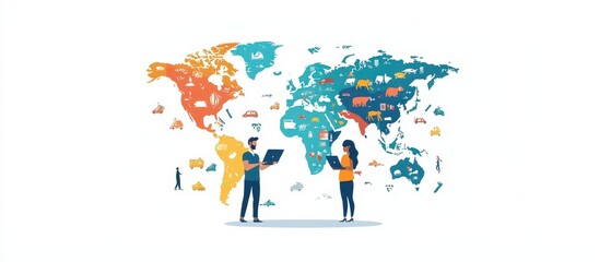 Fototapeta premium Diverse People Connecting Globally Through Technology and Communication