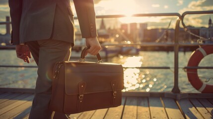 Fototapeta premium The businessman's waterfront stroll