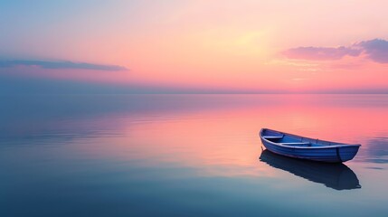 Fototapeta premium Minimalistic interpretation of a tranquil pastel sunset over a calm lake AI generated illustration