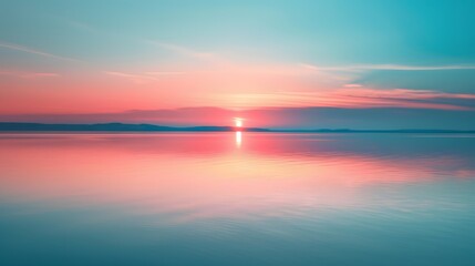 Obraz premium Minimalistic interpretation of a tranquil pastel sunset over a calm lake AI generated illustration