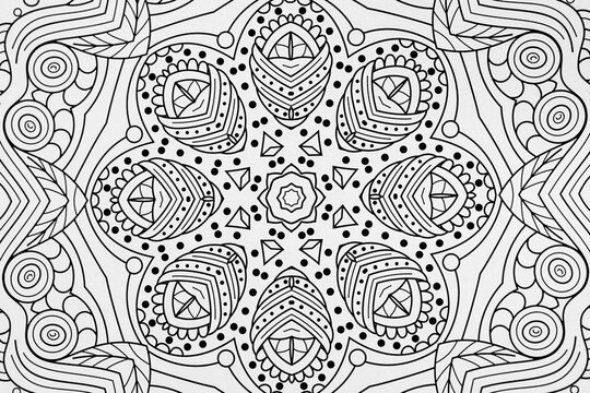  Arri&egrave;re plan noir et blanc avec motif graphique mandala pour colorier